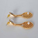 High Quality Gold Plated Imitation Pearl Badminton Racket Unique Sense Of Design Drop Earrings For Women Fashion Jewelry