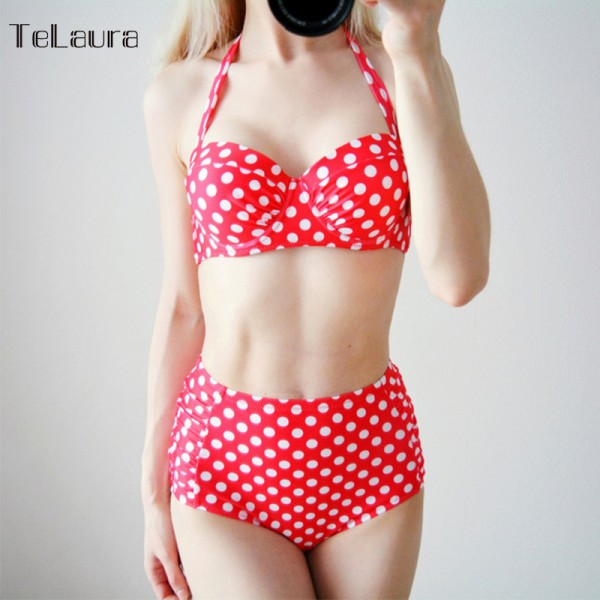 High Waist Bikini 2017 Women Push Up Swimwear Polka Dot Swimsuit Brazilian Bikini Bandeau Halter Bathing Suit biquini Beachwear