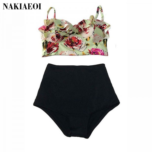 High Waist Swimsuit Bikini Women 2017 Push Up Swimwear Female Sexy Bikini Set Beach Wear Vintage Bathing Suit Retro Floral Print