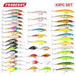 Hot 43pcs/lot fishing lure Set Mixed 6 models fishing tackle 43 color Minnow lure Crank Lures Mix fishing bait DWMI006