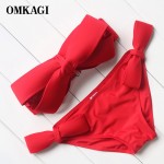 Hot Solid Swimwear Women Red Bikini 2016 Sexy Big Bow Bikini Set Swimsuit Bathing Suit Push Up Brazilian Biquini Maillot De Bain