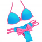 Hot! Women Push Up Sexy Brazilian Bikini Set Low Waist Swimwear Halter Bathing Tie at Back Bow Bottom Triangle Swimsuit SJ15181