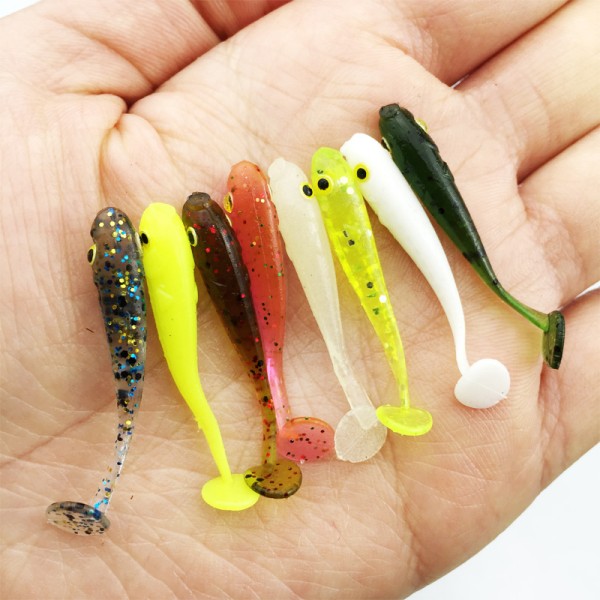 Hot selling! fishing lure soft 12Pcs/Lot 3.4cm/0.4g Soft Baits  3D eyes with smell salt Fishing Lures soft bag 