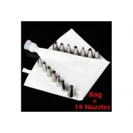 Icing Piping Nozzles Set 14 Steel Nozzles + Cotton BAG Cake Icing Piping set Bag