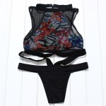 JABERAI Swimsuit 2017 Sexy Brazilian Bikini High Neck Floral Mesh Sheer Thong Swimsuit Swimwear Flower Print Beachwear Bandage