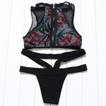 JABERAI Swimsuit 2017 Sexy Brazilian Bikini High Neck Floral Mesh Sheer Thong Swimsuit Swimwear Flower Print Beachwear Bandage