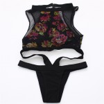 JABERAI Swimsuit 2017 Sexy Brazilian Bikini High Neck Floral Mesh Sheer Thong Swimsuit Swimwear Flower Print Beachwear Bandage