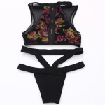 JABERAI Swimsuit 2017 Sexy Brazilian Bikini High Neck Floral Mesh Sheer Thong Swimsuit Swimwear Flower Print Beachwear Bandage