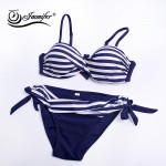 JAONIFER  Women Twisted Bikini 2017 Sets Swimwear Women Push Up Swimwear Halter Swimsuit Striped Bathing Suit Summer Beachwear