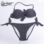 JAONIFER Low Waist Bikini Sets Swimwear Women Sexy Print Dot Swimwear Halter Top Push Up Bikini Bathing Suit Lady Beachwear