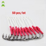 JSM 50pcs/lot Stainless Steel Fishing Hook With PE Line Fly Tying Jig Assist Bait Fish hooks Carp Fishing hooks size 1/0-10/0 