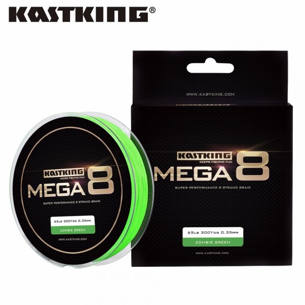 KastKing Mega8 New Braid Line 300Yds/274M 0.14-0.50mm 10-80LB 8 Strands Super Strong Green Braided Fishing Line for Sea Fishing