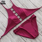 KayVis 2017 Sexy High Neck Halter Crop Bikinis Women Swimsuit Bandage Swimwear Print Bikini Set Brazilian Bathing Suit Swim Wear