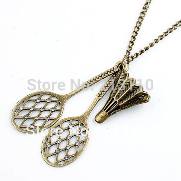 Kymyad New Charming Vintage Simple Badminton Pendant Long Necklaces For Women Jewelry Sweater Long Chain Collar