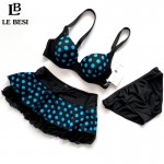 LEBESI 2017 New Dot Skirt Bikini Three-piece Female Swimsuit Plus Size Underwire C D E Cup Bikinis Set Swimwear Fast Shipping