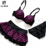 LEBESI 2017 New Dot Skirt Bikini Three-piece Female Swimsuit Plus Size Underwire C D E Cup Bikinis Set Swimwear Fast Shipping