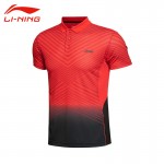 Li-Ning Men's Professional Badminton Jersey Li Ning Breathable Stripe Quick Dry Short Sleeve Sports Polo AAYK299