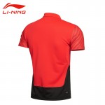 Li-Ning Men's Professional Badminton Jersey Li Ning Breathable Stripe Quick Dry Short Sleeve Sports Polo AAYK299