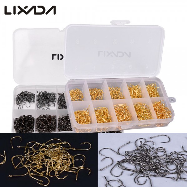 Lixada 600pcs/lot Carbon Steel Fishing Hook Jig Hooks Fishhooks with Hole Fish Fly Fishing Tackle Box 3# -12# 10 Sizes