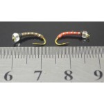 MNFT 10PCS 12# Brass Golden head Red & Silver,Brown&Silver Midge Fly Pupa Larva Nymph for Fly Fishing,2 Colors Choice