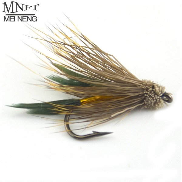 MNFT 10PCS 6# Brown Color Deer Hair Gold Body Muddler Minnow Fly Bass Fishing Lure Steamers Trout Streamer Flies