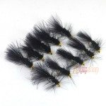 MNFT 10PCS 8# Black Woolly Bugger Black Color with Flashabou Crystal Decorated Tail Fly Fishing Lure Streamer Bead Golden Head