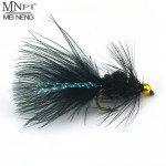 MNFT 10PCS 8# Black Woolly Bugger Black Color with Flashabou Crystal Decorated Tail Fly Fishing Lure Streamer Bead Golden Head