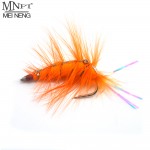 MNFT 4Pcs Orange Shrimp Saltwater Bait Fish Flies with Rainbow Flashabou Tail Artificial Trout Fly Fishing Hooks 