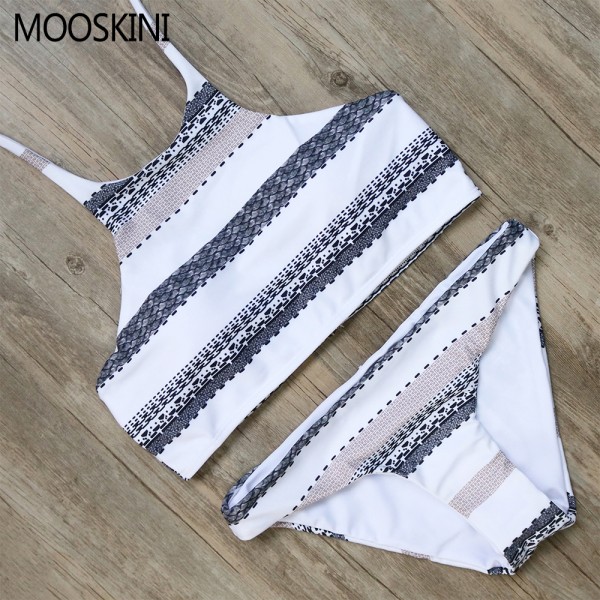 MOOSKINI 2017 New Arrival High Neck Beach Bathing Suit Push Up Swimwear Women Swimsuit Bikini Set Sexy Striped Brazilian Bikinis