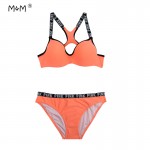 M&M Ladies Sports Swimsuit 2017 New Strappy Bikini Solid Bordered Girl Swimming Suit Push Up Body Suit Underwire Swimwear Women