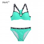 M&M Ladies Sports Swimsuit 2017 New Strappy Bikini Solid Bordered Girl Swimming Suit Push Up Body Suit Underwire Swimwear Women