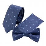 Mantieqingway Gold and Navy Striped Tie Handkerchief Set for Men Suit Polyester Polka Dots Pocket Square Bow Tie Set for Wedding