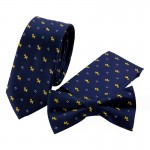 Mantieqingway Gold and Navy Striped Tie Handkerchief Set for Men Suit Polyester Polka Dots Pocket Square Bow Tie Set for Wedding