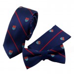 Mantieqingway Gold and Navy Striped Tie Handkerchief Set for Men Suit Polyester Polka Dots Pocket Square Bow Tie Set for Wedding