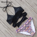 Minimalism Le 2017 New Patchwork Print Bikini Swimwear Women Swimsuit Push Up Sexy Bandage Cross Brazilian Bathing Suit BK704