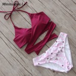 Minimalism Le 2017 New Patchwork Print Bikini Swimwear Women Swimsuit Push Up Sexy Bandage Cross Brazilian Bathing Suit BK704