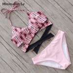 Minimalism Le 2017 New Patchwork Print Bikini Swimwear Women Swimsuit Push Up Sexy Bandage Cross Brazilian Bathing Suit BK704