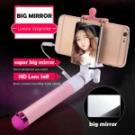 Mirror Extendable Selfie Stick Universal Folding Mobile Phone Monopod + 3in1 180 Degree Fish Eye/0.67X Wide/Macro Phone Lens Kit