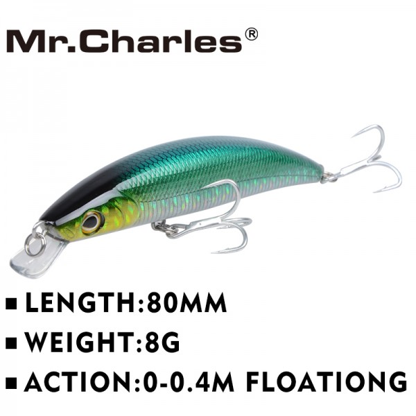 Mr.Charles CMC001  fishing lures  ,80mm/8g 0-0.4m floating super sinking minnow