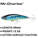 Mr.Charles CMC028  fishing lures  ,90mm/15.5g Surface floating shad, assorted different colors