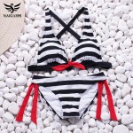 NAKIAEOI 2016 Sexy Bikinis Women Swimsuit Swimwear Halter Top Plaid Brazillian Bikini Set Bathing Suit Summer Beach Wear Biquini