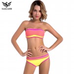 NAKIAEOI 2017 Newest Sexy Bandeau Bikinis Women Swimsuit Push Up Swimwear Crochet Handmade Brazilian Bikini Set Bathing suits