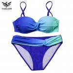 NAKIAEOI 2017 Sexy Bikini Push Up Swimwear Women Swimsuit Bandeau Gradient Color Brazilian Bikini Set Beachwear Bathing Suits 