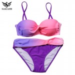 NAKIAEOI 2017 Sexy Bikini Push Up Swimwear Women Swimsuit Bandeau Gradient Color Brazilian Bikini Set Beachwear Bathing Suits 