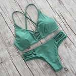 NAKIAEOI 2017 Sexy High Neck Bikini Swimwear Women Swimsuit Brazilian Bikini Set Green Print Halter Top Beach wear Bathing Suits