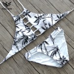 NAKIAEOI 2017 Sexy High Neck Bikini Women Swimsuit Swimwear Cut Out Retro Push Up Bikini Set Printed Summer Beach Bathing Suit