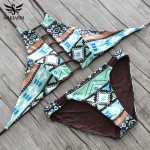 NAKIAEOI 2017 Sexy High Neck Bikini Women Swimsuit Swimwear Cut Out Retro Push Up Bikini Set Printed Summer Beach Bathing Suit