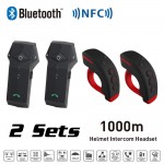 New 2 Sets 1000M BT Motorcycle Helmet Bluetooth Intercom Interphone Headset with NFC FM Functon + L3 Remote Control