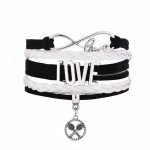 New Arrival Infinity LOVE Connect With Badminton Racket Fitness Circle Charm Black Pink Multi-layer Braided Bracelet Men&Women