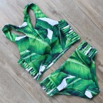 New Green Leaf Printing Bikini Sets 2017 Lady High Neck Vest Swimwear